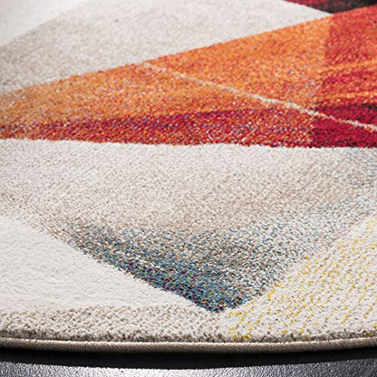 SAFAVIEH Porcello Collection Area Rug - 6'7" Round, Light Grey & Orange, Modern Abstract Design, Non-Shedding & Easy Care, Ideal for High Traffic Areas in Living Room, Bedroom (PRL6940F)