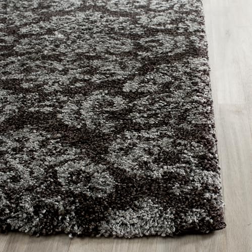 SAFAVIEH Florida Shag Collection Area Rug - 5' Square, Dark Brown & Smoke, Damask Design, Non-Shedding & Easy Care, 1.2-inch Thick Ideal for High Traffic Areas in Living Room, Bedroom (SG460-2879)