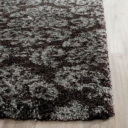 SAFAVIEH Florida Shag Collection Area Rug - 5' Square, Dark Brown & Smoke, Damask Design, Non-Shedding & Easy Care, 1.2-inch Thick Ideal for High Traffic Areas in Living Room, Bedroom (SG460-2879)