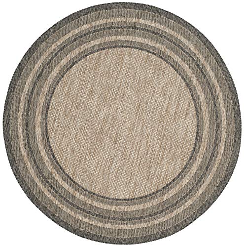 SAFAVIEH Courtyard Outdoor Round Rug 6'7", Natural & Black CY8475-37312, view 4