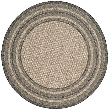 SAFAVIEH Courtyard Outdoor Round Rug 6'7", Natural & Black CY8475-37312, view 4