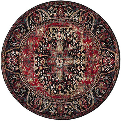 SAFAVIEH Vintage Hamadan Collection Area Rug - 6'7" Round, Red & Multi, Oriental Traditional Persian Design, Non-Shedding & Easy Care, Ideal for High Traffic Areas in Living Room, Bedroom (VTH215A)