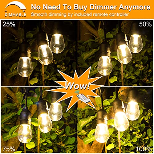 3 Color Outdoor LED Dimmable String Lights for Patio with Remote, Plug in 48FT Waterproof Shatterproof Edison Bulb Lights for Bistro Pergola
