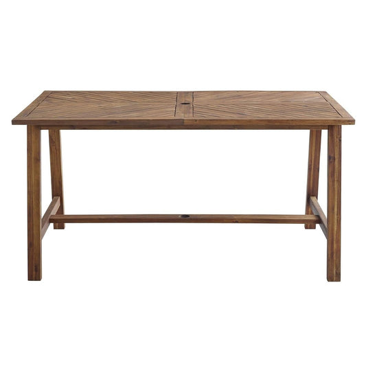 Outdoor Patio Wood Chevron Rectangle Coffee Table All Weather Backyard Conversation Garden Poolside Balcony, 60 Inch, Dark Brown