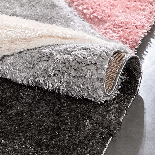 Walker Pink Triangle Boxes Thick Soft Plush 3D Textured Shag Area Rug 4x6 (3'11" x 5'3")