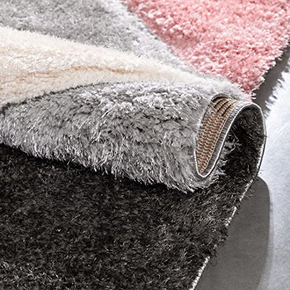 Walker Pink Triangle Boxes Thick Soft Plush 3D Textured Shag Area Rug 4x6 (3'11" x 5'3")