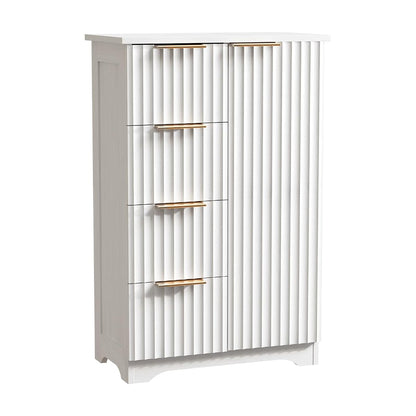 Fluted Sideboard Buffet Cabinet, Modern White Wood Storage Console with Doors and Drawers, Multi-Function Storage Cabinet for Living Room, Dining Room, Kitchen, White