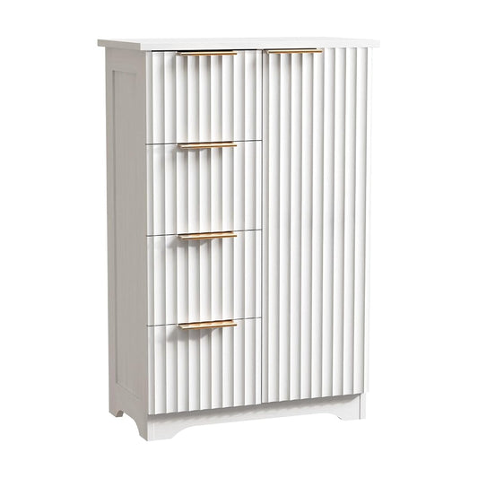 Fluted Sideboard Buffet Cabinet, Modern White Wood Storage Console with Doors and Drawers, Multi-Function Storage Cabinet for Living Room, Dining Room, Kitchen, White