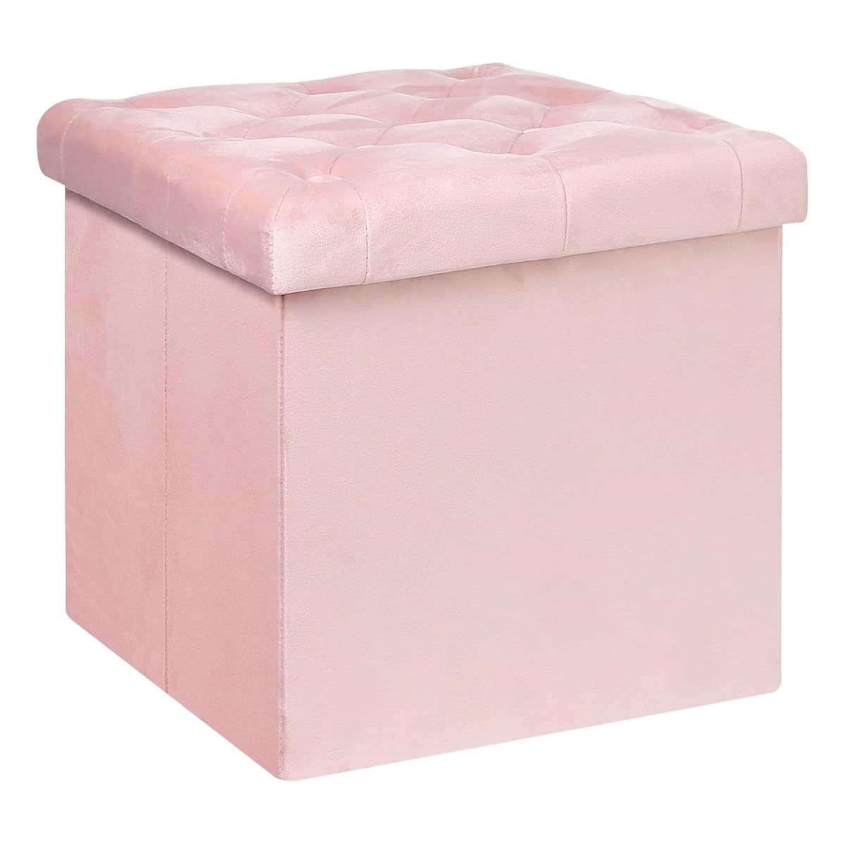 Storage Ottoman Cube, Velvet Tufted Folding Ottomans with Lid, Footstool Rest Padded Seat for Bedroom (Pink, Medium)