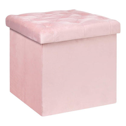 Storage Ottoman Cube, Velvet Tufted Folding Ottomans with Lid, Footstool Rest Padded Seat for Bedroom (Pink, Medium)