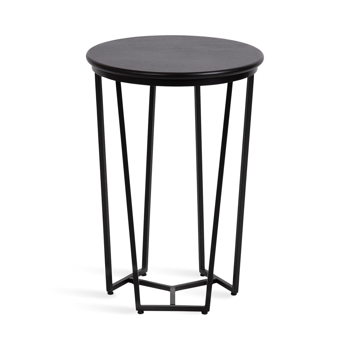 Solvay Round Metal and Wood Side Table; 16 x 16 x 24; Black; Modern Bedroom Nightstand Table with Solid Mango Wood Tabletop and Iron Base