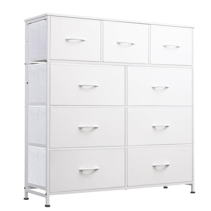 Tall Dresser for Bedroom, 9 Drawer Chest of Drawers, White