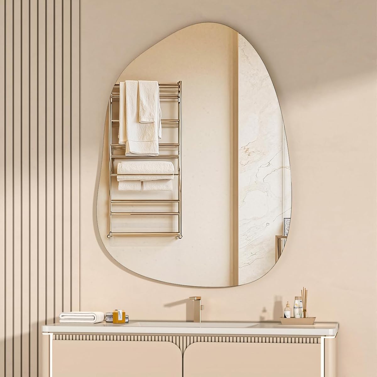 Irregular Wall Mirror - 40"x30" Asymmetrical Frameless Mirror, Modern Decorative Mirrors for Living Room, Entryway, Hallway, Bathroom, Bedroom,Wall Mounted Home Decor