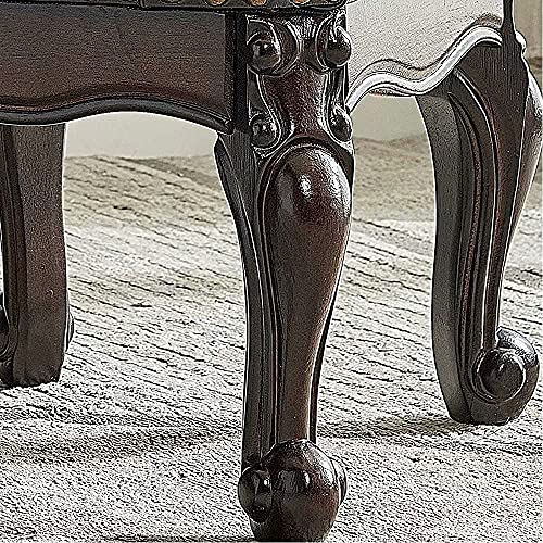 Footstool and Ottomans Small Foot Stool with Fiber Leather Wooden Foot Rest Upholstered Footrest for Living Room Bedroom (Dark-Brown)