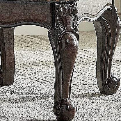 Footstool and Ottomans Small Foot Stool with Fiber Leather Wooden Foot Rest Upholstered Footrest for Living Room Bedroom (Dark-Brown)