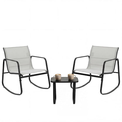 3 Piece Patio Rocking Furniture Set，Outdoor Patio Furniture Conversation Set with Table, Patio Sectional Bistro Sets for Lawn, Garden, Balcony, Poolside (Gray)