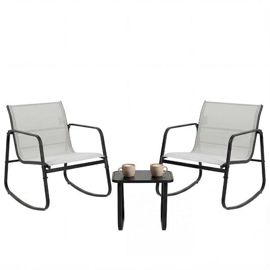 3 Piece Patio Rocking Furniture Set，Outdoor Patio Furniture Conversation Set with Table, Patio Sectional Bistro Sets for Lawn, Garden, Balcony, Poolside (Gray)
