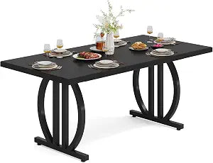 Modern Dining Table for 4-6 People, 63" Large Rectangular Kitchen Table with Geometric Legs, Unique Dinner Table Kitchen & Dining Room Furniture