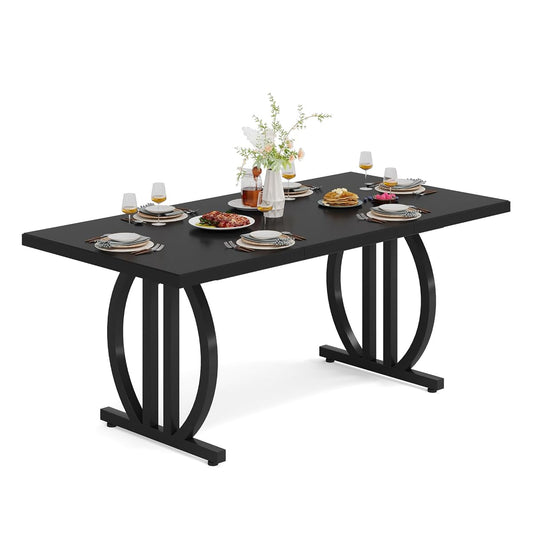 Modern Dining Table for 4-6 People, 63" Large Rectangular Kitchen Table with Geometric Legs, Unique Dinner Table Kitchen & Dining Room Furniture