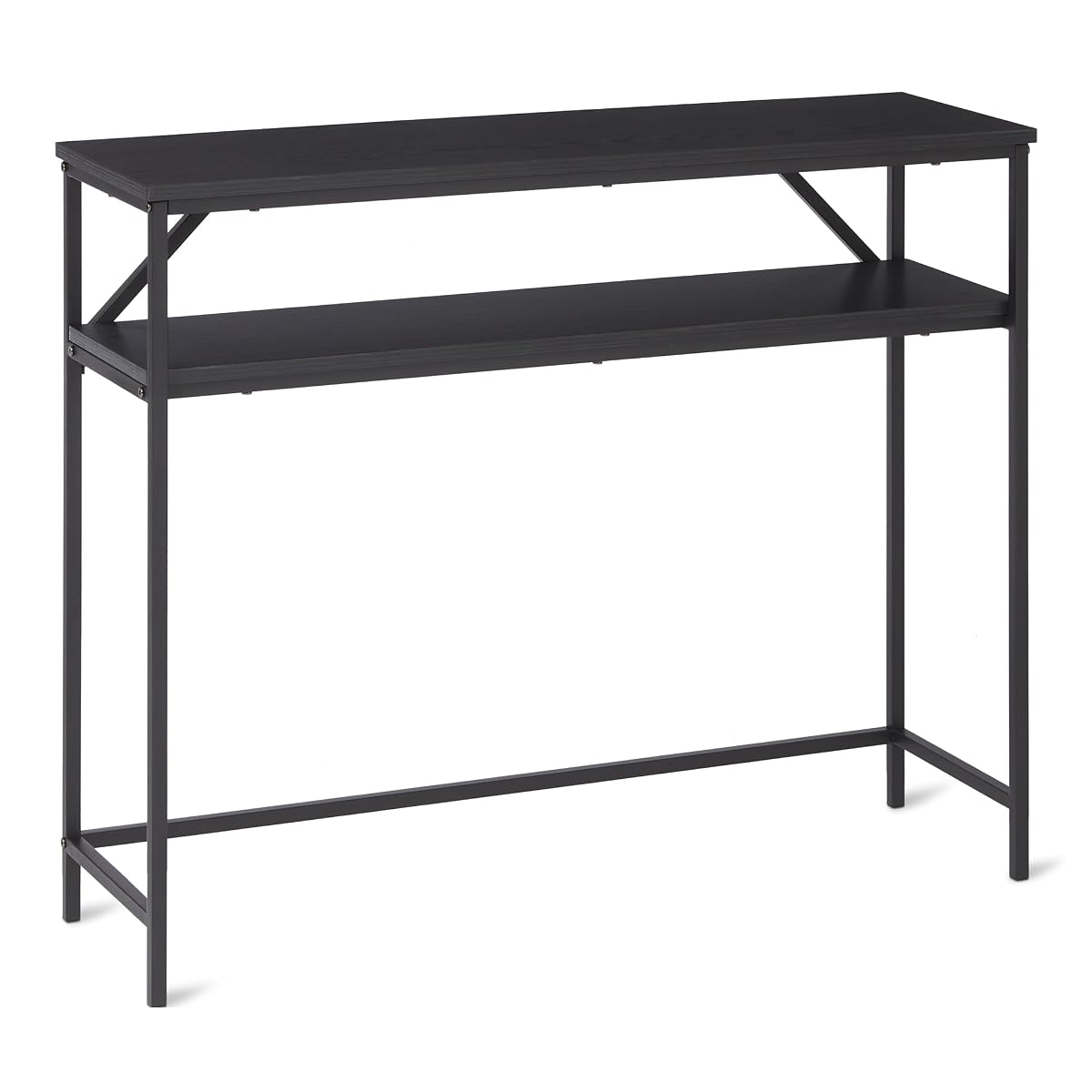 Rectangular Console Table with Storage Shelf, Steel Frame, 39x31x11.8 in, Black
