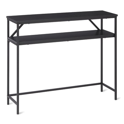 Rectangular Console Table with Storage Shelf, Steel Frame, 39x31x11.8 in, Black