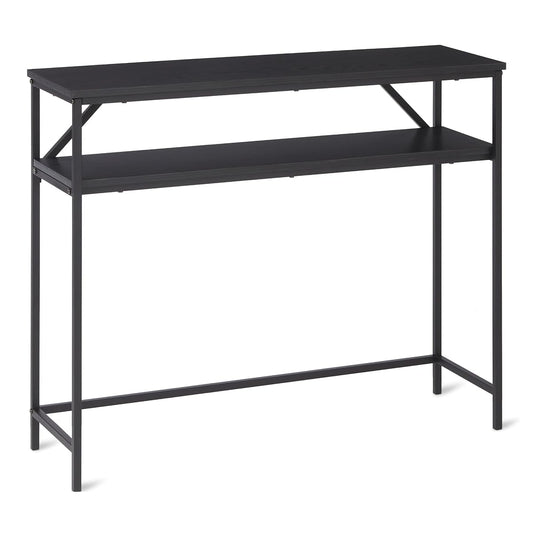 Rectangular Console Table with Storage Shelf, Steel Frame, 39x31x11.8 in, Black