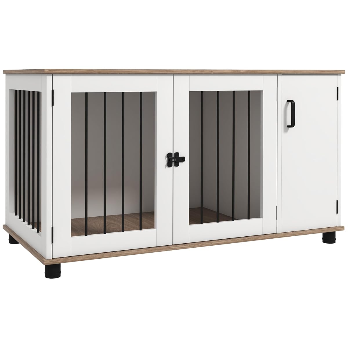 Dog Crate Furniture with Storage Double Doors for Large Dogs Walnut