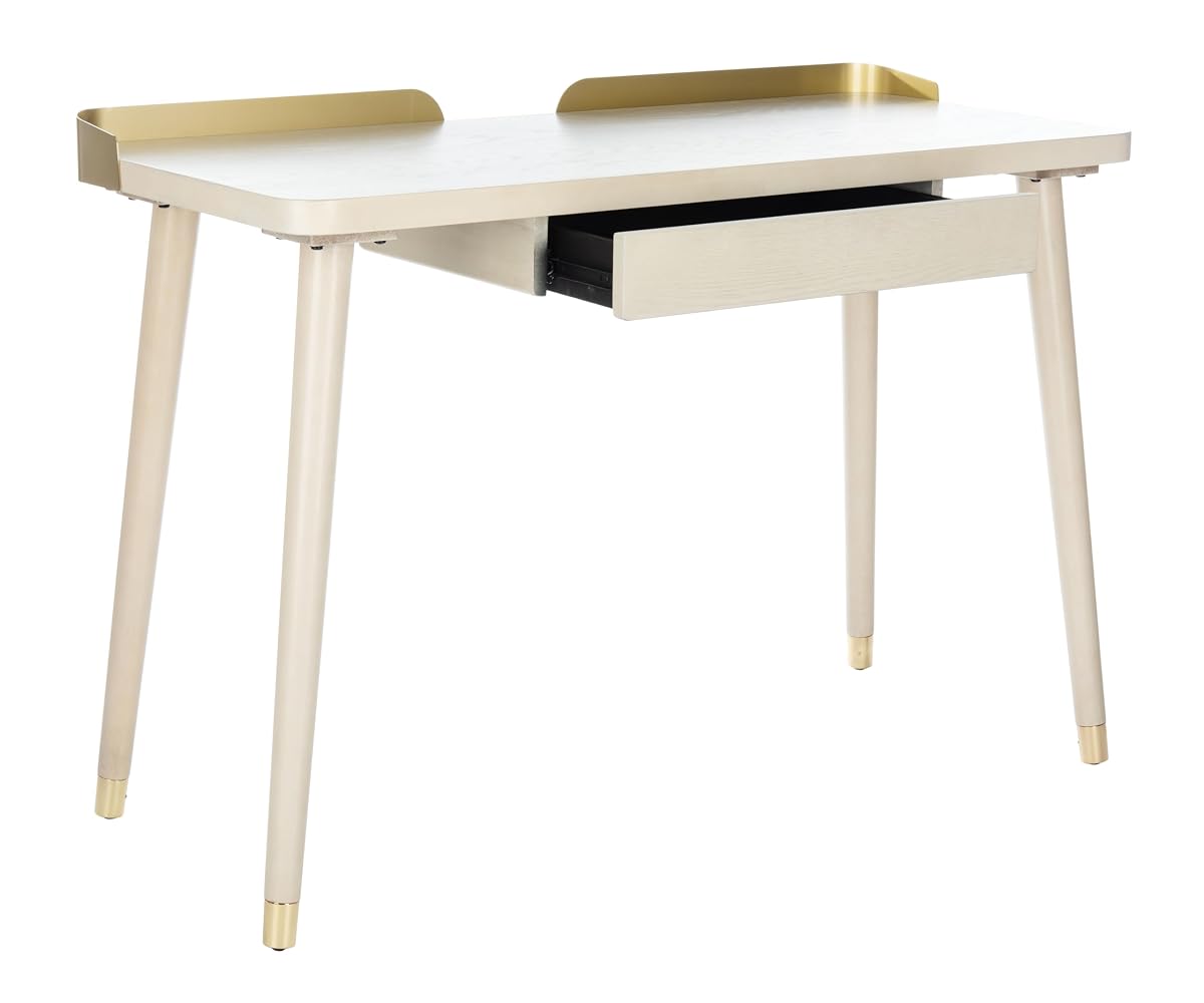 Safavieh Home Office Parker Modern White Washed and Gold 1-drawer Desk