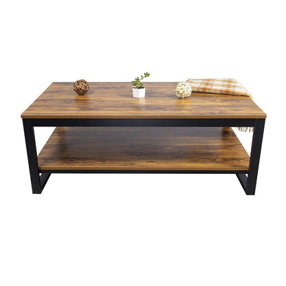 Wood Coffee Table with Storage Shelf 41.7in Industrial Table for Living Room, Brown