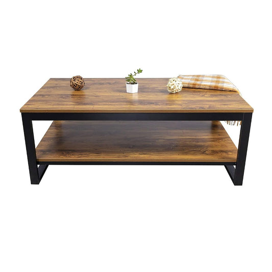 Wood Coffee Table with Storage Shelf 41.7in Industrial Table for Living Room, Brown