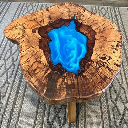 RESINHOMEFURNITURE Round Wooden Table with Blue Epoxy Lake Design Coffee Table Console Table Side Table Living Room Table Center Table Patio Table End Table (30 Inches Tall, 36 x 36 Inches)