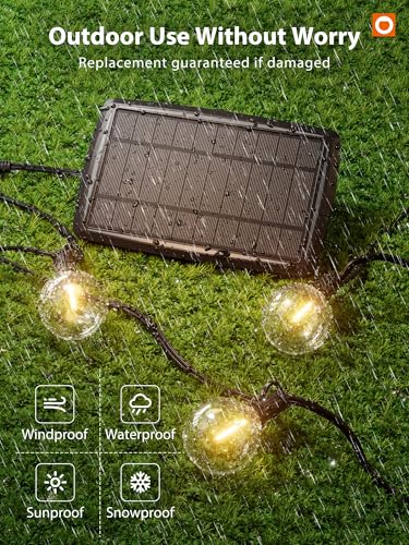 56FT(50+6) Solar String Lights for Outside G50 Waterproof with USB Port Patio Outdoor Solar Powered with 27 LED Bulbs 3 Light Modes for Backyard Porch Garden Market Bistro Camping
