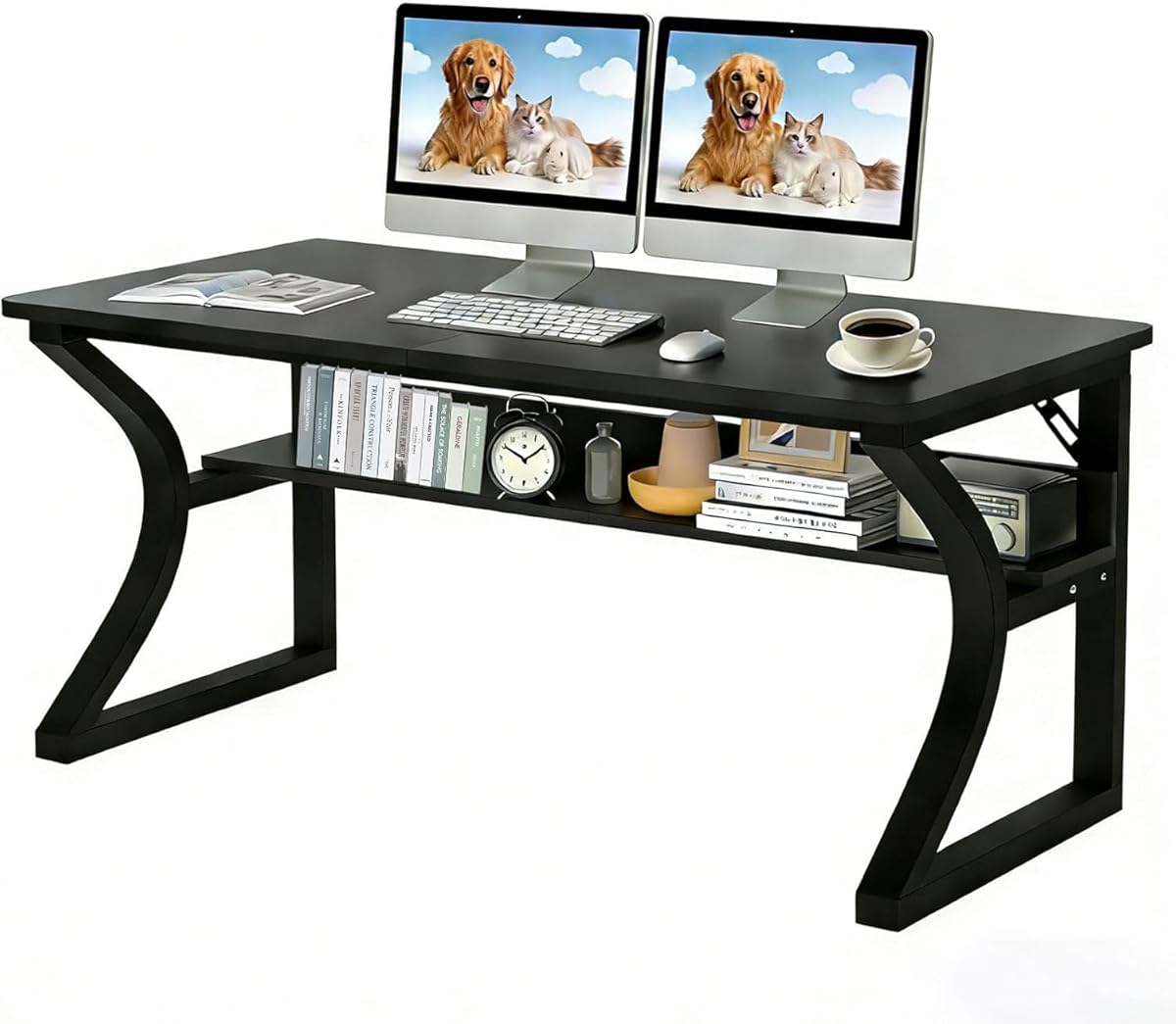 47 X 23.6'' Computer Desk, Home Office Desks w/Shelf Storage, Computer Desk w/Metal Frame, Cable Management, Study Student Desk Writing Work Table Deeper & Thicker Desktop for Home Bedroom