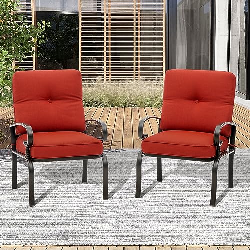 2 Piece Outdoor Furniture Patio Bistro Chairs Metal Dining Furniture Set, All-Weather Garden Seating Chair (Red)