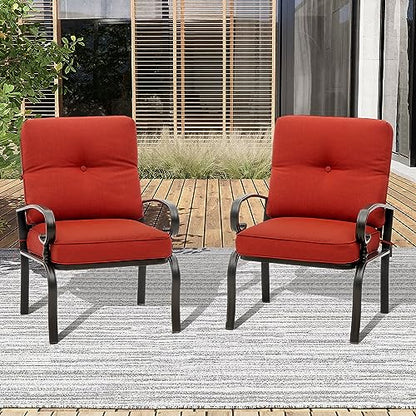 2 Piece Outdoor Furniture Patio Bistro Chairs Metal Dining Furniture Set, All-Weather Garden Seating Chair (Red)