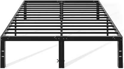 Metal queen bed frame with storage, black, sturdy steel support