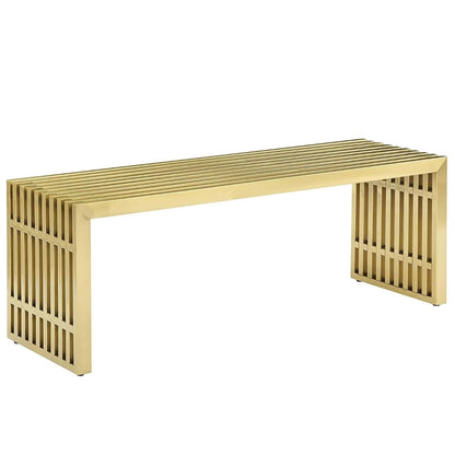 Gridiron Contemporary Modern Gold Stainless Steel Medium Bench, 46.5"