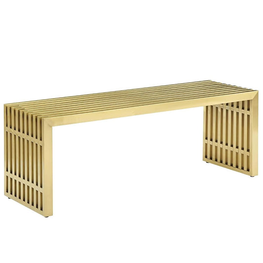 Gridiron Contemporary Modern Gold Stainless Steel Medium Bench, 46.5"
