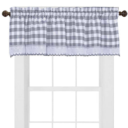 Farmhouse Curtains Kitchen Décor, Buffalo Plaid Valance, Classic Country Plaid Gingham Checkered Design, Farmhouse Décor, Window Curtain Treatments (Grey, 58" W x 14" H Valance)