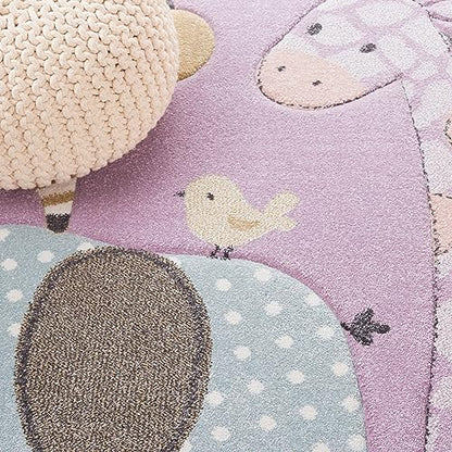 SAFAVIEH Carousel Kids Collection Area Rug - 6'7" x 9', Purple, Animal Design, Ideal for High Traffic Area for Boys & Girls in Playroom, Nursery, Bedroom (CRK120V-6)