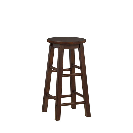 Zeke Walnut Solid Wood Backless Round Counter Stool with 24 Inch Seat Height