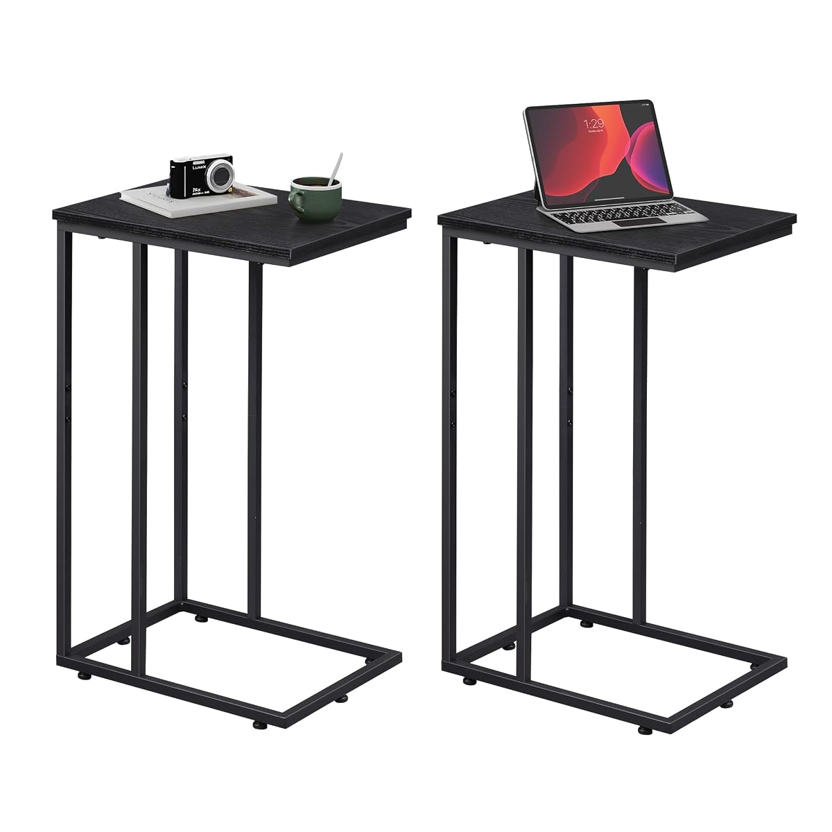 C Shaped End Tables Set of 2, C Black Side Table for Couch, TV Trays Set of 2, Couch Side Tables that Slide Under, Small Side Table, C Table for Sofa, Living Room, Bedroom, Small Space, Brown