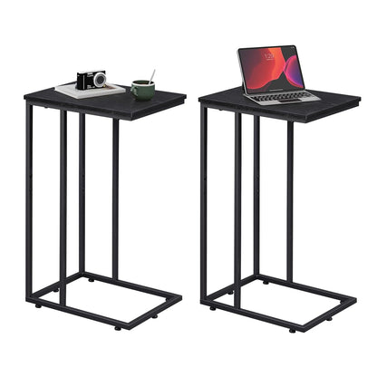 C Shaped End Tables Set of 2, C Black Side Table for Couch, TV Trays Set of 2, Couch Side Tables that Slide Under, Small Side Table, C Table for Sofa, Living Room, Bedroom, Small Space, Brown