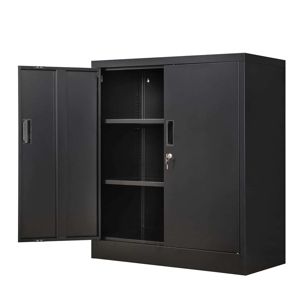 Metal Storage Cabinet, 36" H Locking Storage Cabinet with 2 Adjustable Shelves, Metal Cabinets for Garage, Home, Office, Utility Room-Black