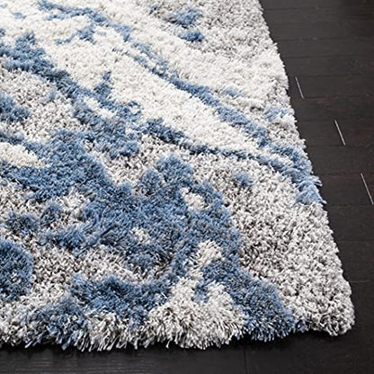 SAFAVIEH Horizon Shag Rug 9'x12', Soft Plush Modern Grey & Blue HZN890G, view 6