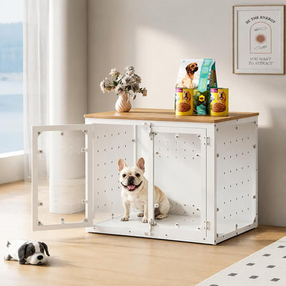 31.5" Transparent Furniture Dog Crate for Small Dogs, with Cushion