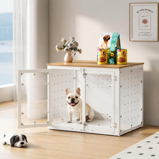 31.5" Transparent Furniture Dog Crate for Small Dogs, with Cushion