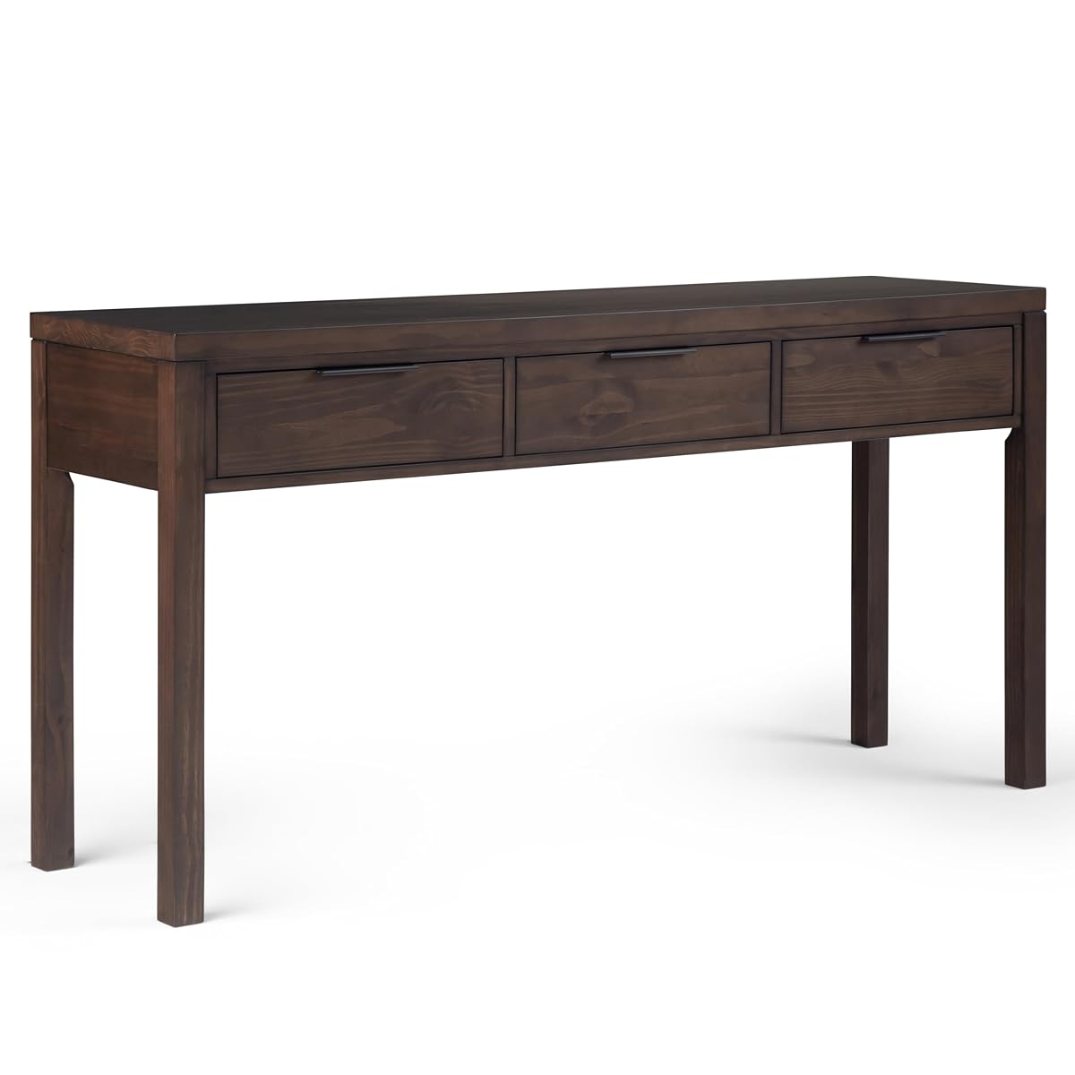 Hollander Console Table - 60 Inch Wide Solid Wood Sofa Table in Warm Walnut Brown, Contemporary Storage Table for Entryway or Living Room with 3 Drawers and Sleek Metal Hardware