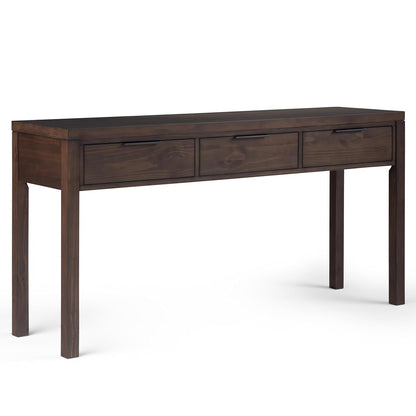 Hollander Console Table - 60 Inch Wide Solid Wood Sofa Table in Warm Walnut Brown, Contemporary Storage Table for Entryway or Living Room with 3 Drawers and Sleek Metal Hardware