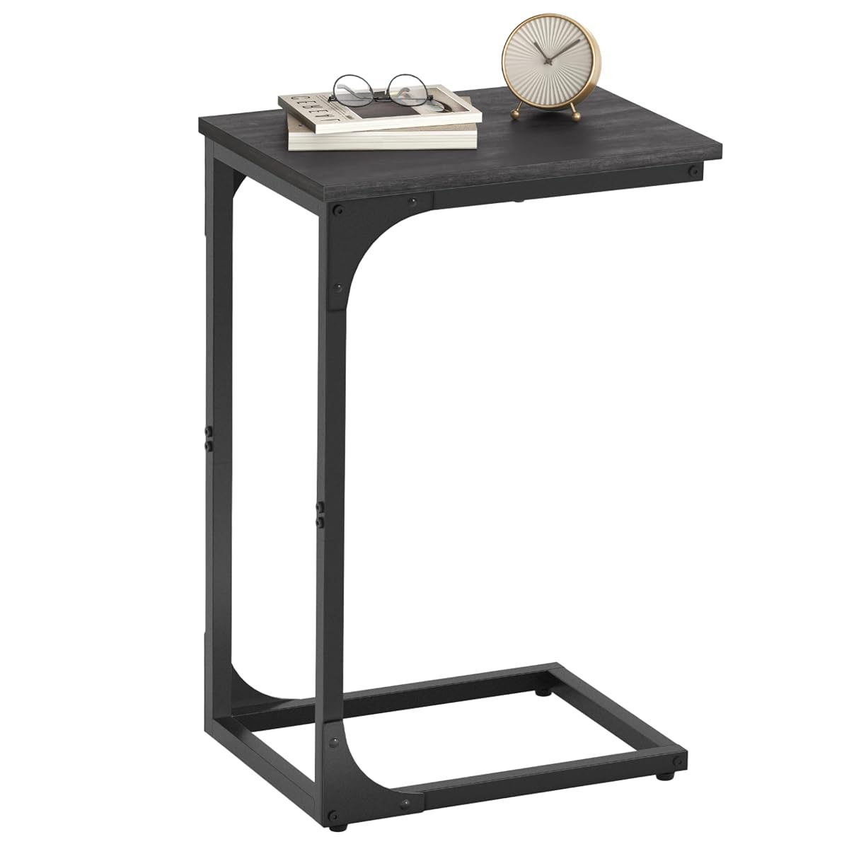 VASAGLE C-Shaped End Table, Small Side Table for Couch, Sofa Table with Metal Frame for Living Room, Bedroom, Bedside, Misty Gray and Black